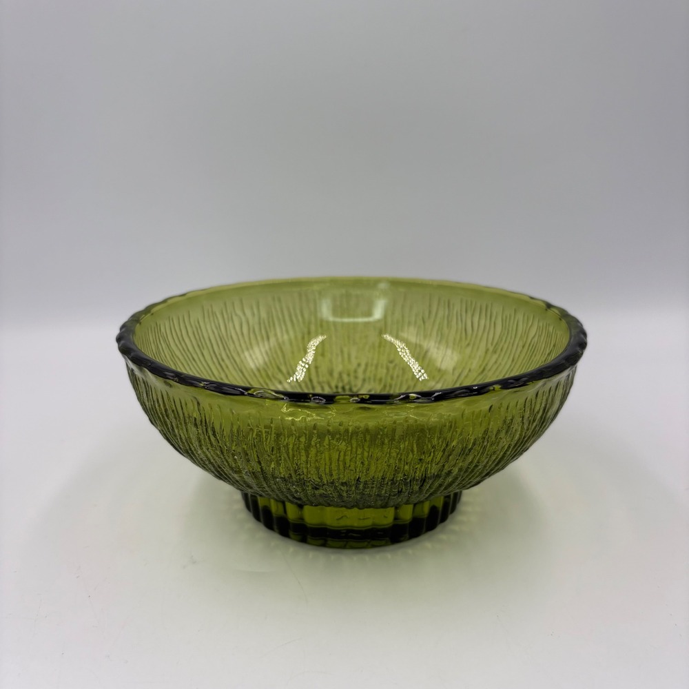 FTD Glass Bowl Unisex 6.5in Green Excellent 1975 Vintage Bark Textured‎ MCM